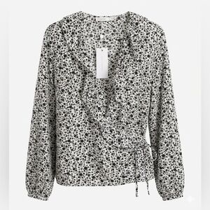 LUSH Black and White Floral wrap Blouse M NWT